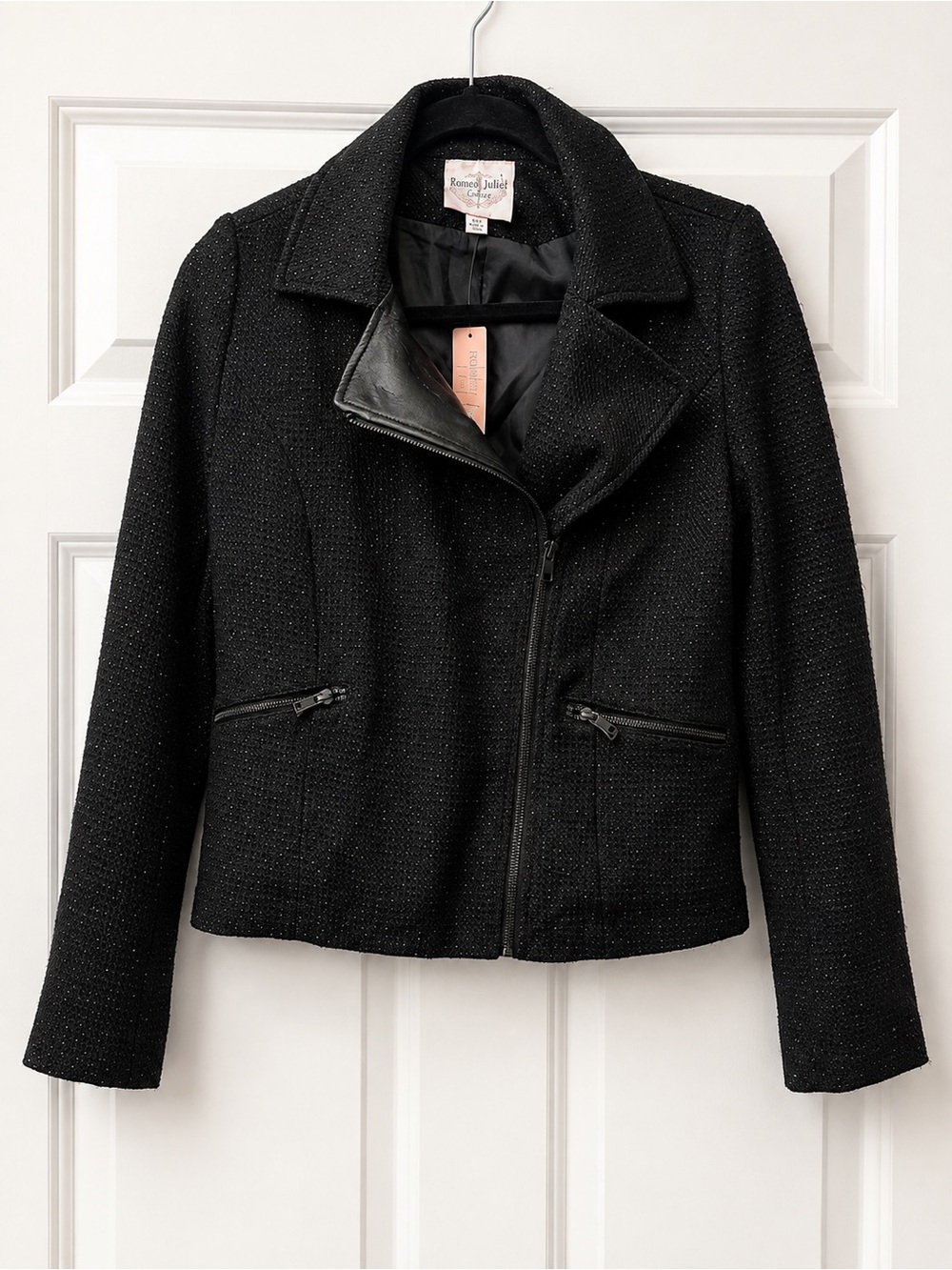 Romeo & Juliet Couture Black Sparkle Fall Moto Jacket – Size Medium – EUC